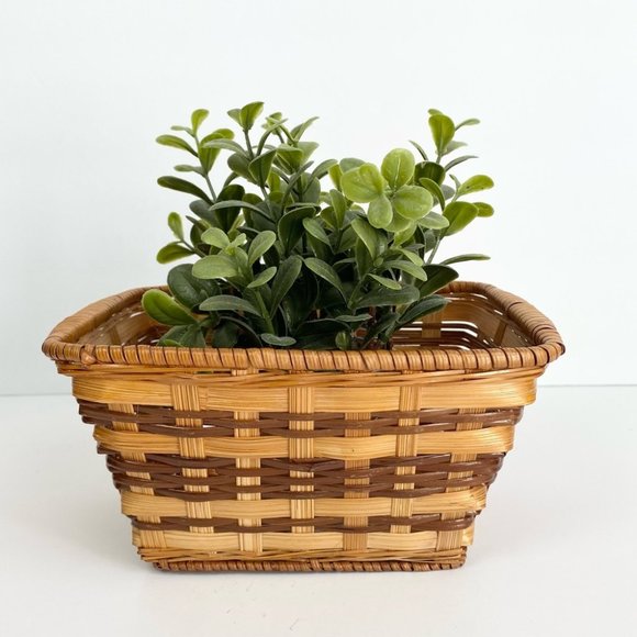 Other - Boho Woven Straw Rectangular Basket Small Brown and Tan